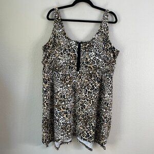 Swim 365 by Swimsuit Womens Plus‎ 28 Tankini Top Animal Print Padded Swim